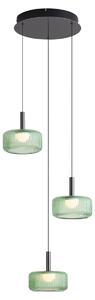 Dizajnová závesná lampa kovovo sivá so zeleným sklom, vrátane 3-stupňovo stmievateľnej LED, 3-svetelná Easylift - Fiera