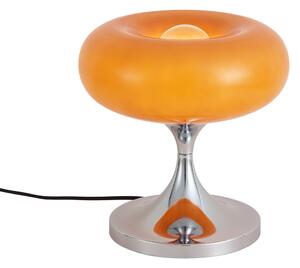 Retro stolná lampa chróm s oranžovým skleneným tienidlom 31cm - Glaze