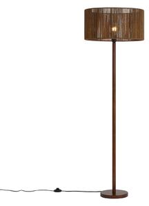 Stojacia lampa z orechového dreva s hnedým tienidlom z papierového lana 50/50/25 - Mels