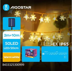 Aigostar - Solárna LED reťaz 50xLED/8 funkcií 12m IP65 teplá biela