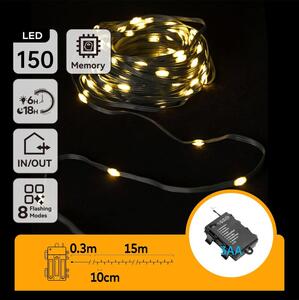 Aigostar -LED Vonkajší reťaz 150xLED/8 funkcií 3xAA 15,3m IP44 teplá biela