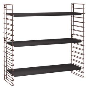 Trojposchodový regál s detailmi vo farbe medi s čiernymi policami Metaltex Libro, šírka 70 cm