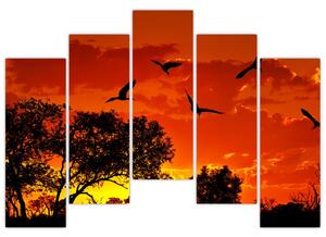 Obraz zapadajúceho slnka s vtákmi (Obraz 125x90cm)