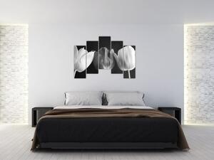 Čiernobiely obraz - tri tulipány (Obraz 125x90cm)