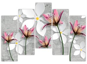 Abstraktný obraz kvetov na sivom pozadí (Obraz 125x90cm)