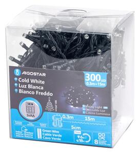 Aigostar - LED Vonkajšia vianočná reťaz 300xLED/8 funkcií 15,3m IP44 studená biela
