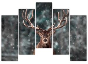 Obraz - jeleň v zime (Obraz 125x90cm)
