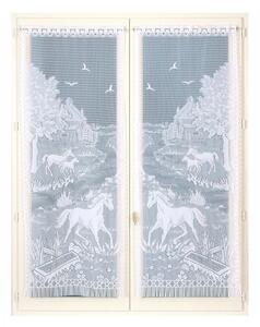 Rovná vitrážová záclona s motívom koňov, pre garnižovú tyč, pár
