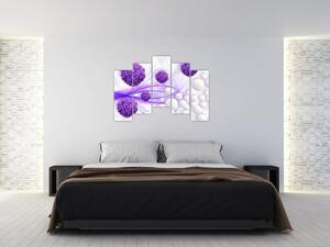 Obraz fialových kvetov a bielych gulí (Obraz 125x90cm)