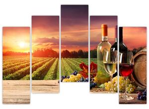 Obraz - víno a vinice pri západe slnka (Obraz 125x90cm)