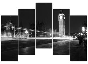 Čiernobiely obraz Londýna - Big ben (Obraz 125x90cm)