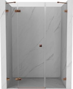 Mexen Lunar, ľavé otočné sprchové dvere 130 cm, 8mm číre sklo, ružové zlato profil, 834S-130-050-60-00-L