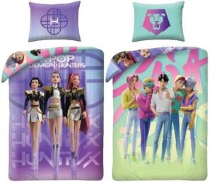 Posteľné obliečky z mikrovlákna KPop Demon Hunters – motív Saja Boys a HUNTR/X - 70x90 cm + 140x200 cm