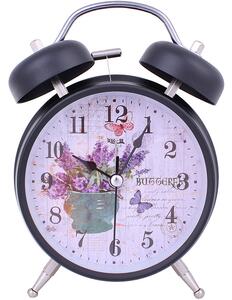 Retro budík Lavender čierny 16cm (Klasický budík v matnej čiernej farbe)
