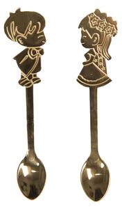 2 ks dezertné zlatá lyžička chlapček s bábikou - 2 * 12 cm - Clayre & Eef