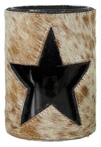 Hnedo-biely svietnik z kravskej kože s hviezdičkou - Ø 11,5 * 15,5cm - Mars & More