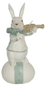 Veľkonočné dekorácie bieleho králika s husľami na vajíčku - 8 * 7 * 17 cm - Clayre & Eef