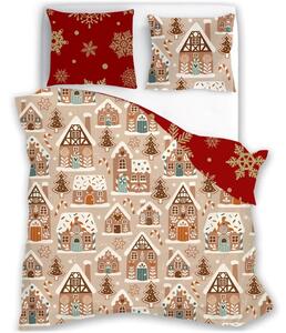 Vianočné bavlnené posteľné obliečky – motív Medovníková dedinka - 100% bavlna - 70x90 cm + 140x200 cm