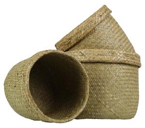 Pletené košíky z morskej trávy s preloženým krajom (3 ks) - 27 * 23/23 * 21/20 * 18 cm - Mars & More