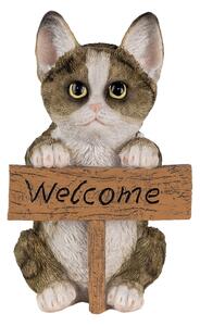 Dekoratívne soška mačky s ceduľkou Welcome - 12 * 9 * 19 cm - Clayre & Eef