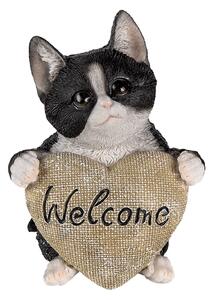 Dekoratívne soška mačiatka so srdcom Welcome - 12 * 9 * 15 cm - Clayre & Eef
