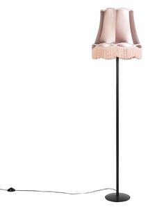 Retro stojaca lampa čierna s tienidlom v štýle babky ružové 45 cm - Simplo