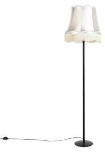 Retro stojaca lampa čierna s tienidlom v štýle babičky krémová 45 cm - Simplo