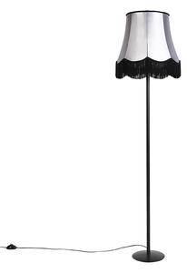 Retro stojaca lampa čierna s tienidlom Granny čierne s sivou 45 cm - Simplo