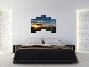 Západ slnka na poli - moderný obraz (Obraz 125x90cm)