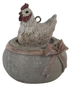 Závesná dekorácia sliepočka na miske s mašľou - 6*5*6 cm - Clayre & Eef