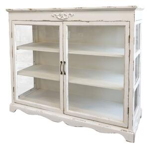 Krémová drevená komoda s presklenými dvierkami Old Carin - 106*39*87cm - Chic Antique