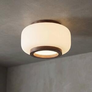 Stropné LED svetlo Quitani Shiro, Ø 28 cm, drevo/sklo,, Biela / opálová, Obývacia izba / jedáleň, Sklo, Dizajn