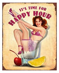 Kovová nástenná ceduľa Happy Hour - 20*1*25 cm - Clayre & Eef