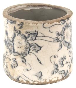 Keramický obal na kvetináč so šedými kvetmi Filon French XS - Ø 8*7 cm - Clayre & Eef