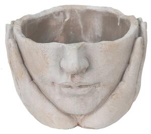 Béžovo-šedý cementový kvetináč ruky podopierajúce tvár - 18*18*13 cm - Clayre & Eef