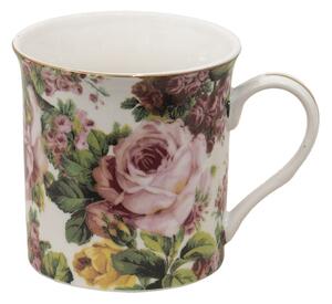 Porcelánový hrnček s kvetmi a zlatou linkou Pink Flowers - 12*8*9 cm / 330 ml - Clayre & Eef