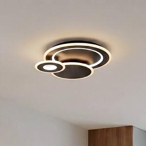 Lindby stropné LED svetlo Briar, čierne, kovové, diaľkové ovládanie, Čierna, Obývacia izba / jedáleň, Plast, Moderný, Stropné svetlo