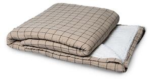 Béžový károvaný pléd /prehoz s kožúškom Sherpa - 130*170 cm - HKLIVING