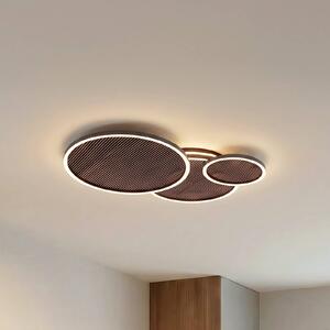 Lucande stropné LED svetlo Orven, čierne/drevené, 80 cm, stmievateľné, Čierna, Obývacia izba / jedáleň, kov, Moderný, Závesné svietidlo