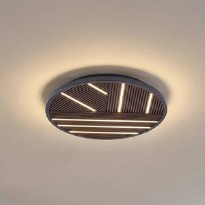 Lucande stropné LED svetlo Orven, drevo, Ø 50 cm, stmievateľné, Čierna, Obývacia izba / jedáleň, kov, Moderný, Závesné svietidlo