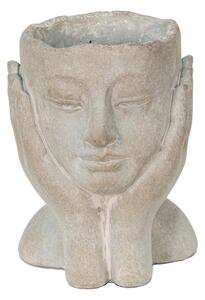Šedý cementový kvetináč hlava ženy v dlaniach S - 13*13*18 cm - Clayre & Eef