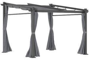 OUTSUNNY Samostatne stojaca kovová pergola so zaťahovacou plátennou strechou a bočnými stenami 297 x 295 cm sivá