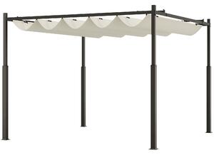 OUTSUNNY Samostatne stojaca kovová pergola so zaťahovacou plátennou strechou 300 x 300 cm biela