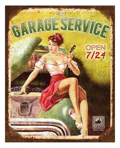 Zeleno-žltá nástenná kovová ceduľa Garege Service - 20*1*25 cm - Clayre & Eef