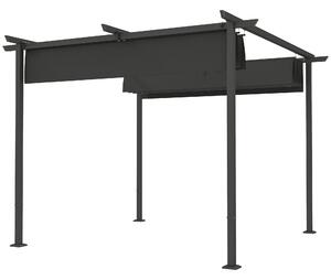 OUTSUNNY Voľne stojaca kovová pergola so zaťahovacou plátennou strechou 300 x 300 cm tmavosivá