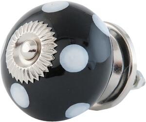 Čierna keramická úchytka s bodkami - Ø 4 cm - Clayre & Eef