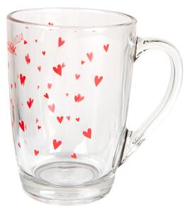 Sklenený hrnček s červenými srdiečkami A Lovely Drink - 11 * 8 * 11 cm / 300 ml - Clayre & Eef