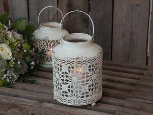 Krémová antik kovová lampáš Fleur-de-pot - Ø16*22cm - Chic Antique