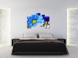 Modrá chryzantéma - obrazy (Obraz 125x90cm)