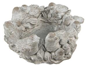 Šedý antik cementový dekoračný kvetináč s vtáčikmi - Ø 27*12 cm - Clayre & Eef